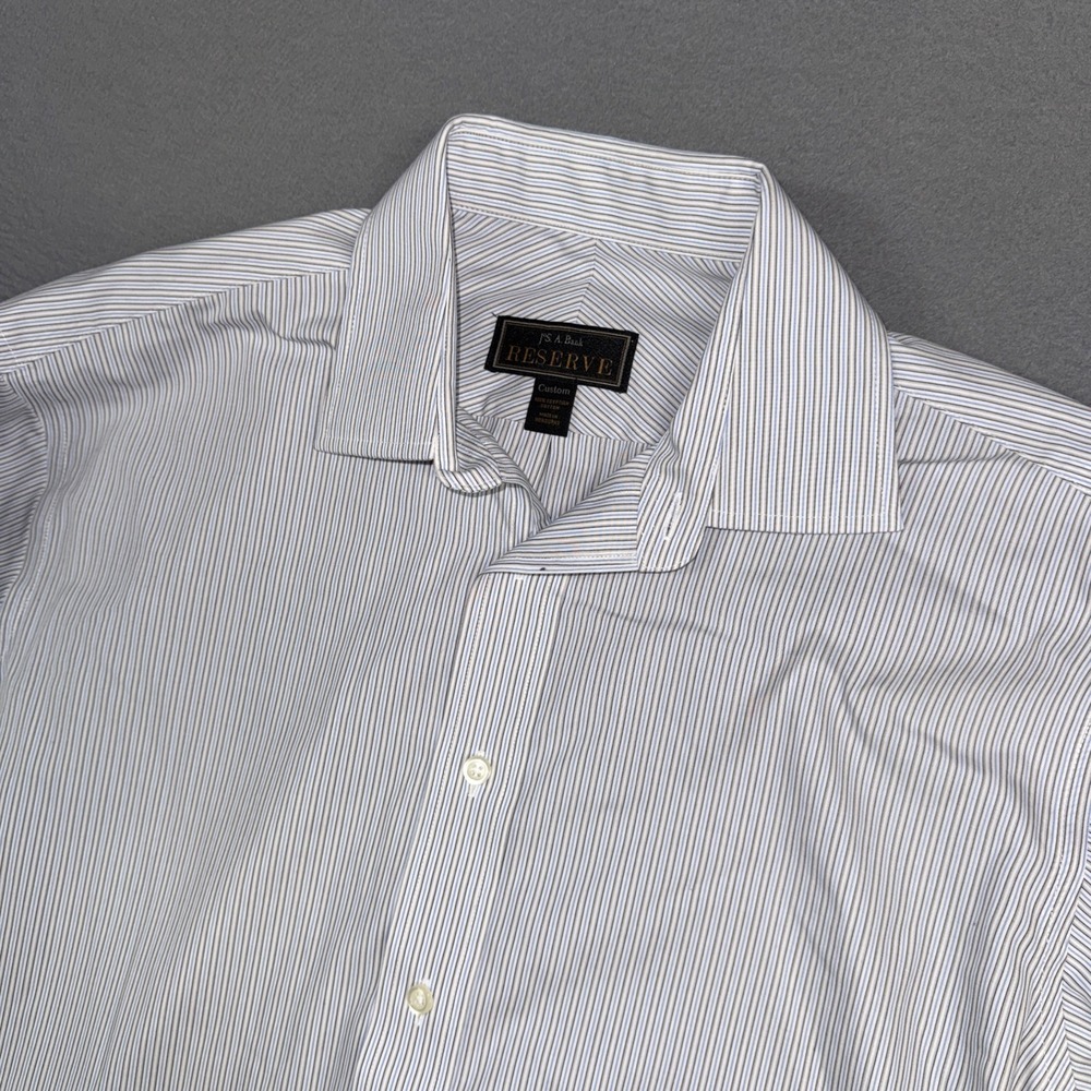 Jos A Bank Shirt Mens XL White Striped Reserve Custom Fit Long Sleeve Button